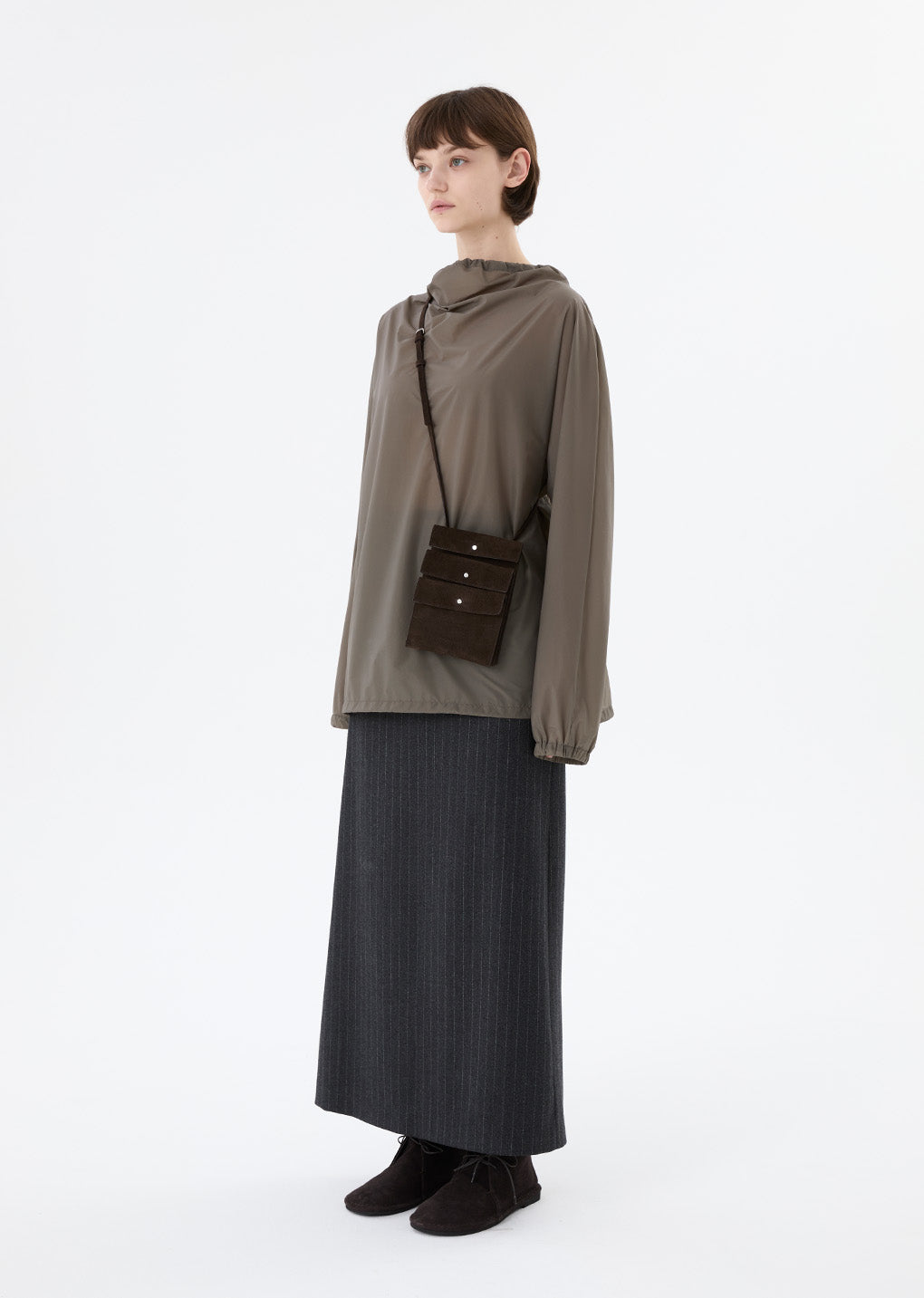 sheer nylon cowl neck anorak, grey