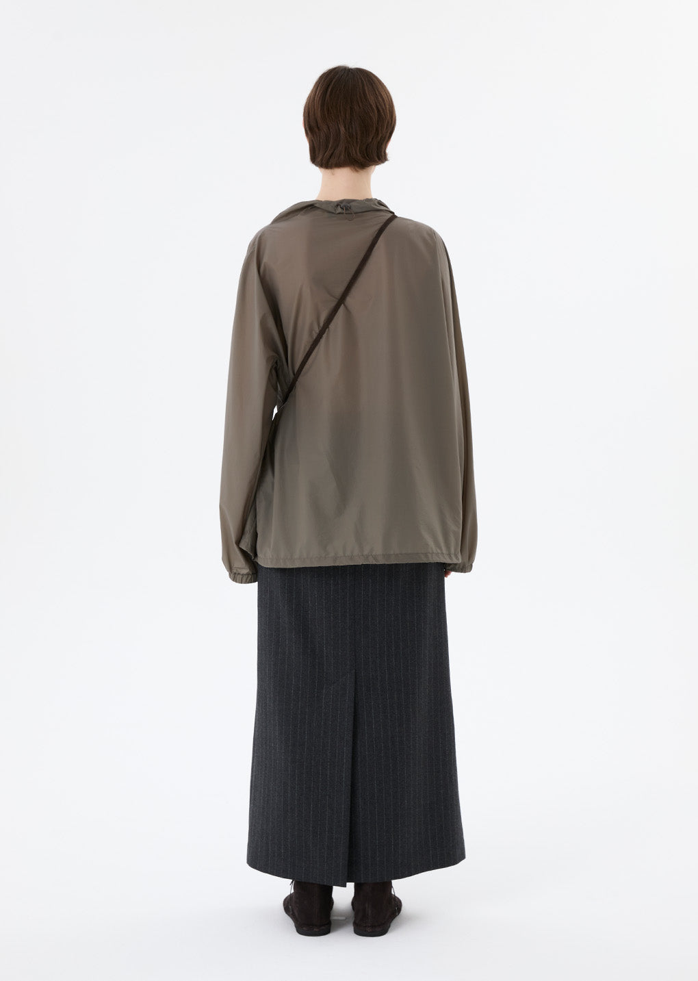 sheer nylon cowl neck anorak, grey