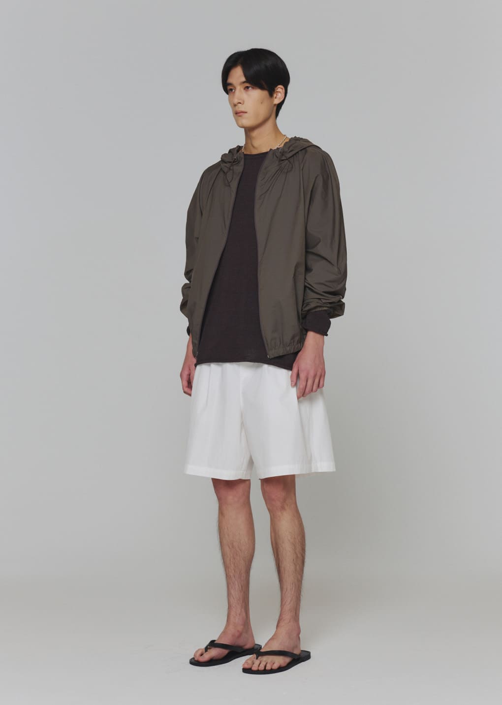 sheer nylon raglan hooded jumper, brown
