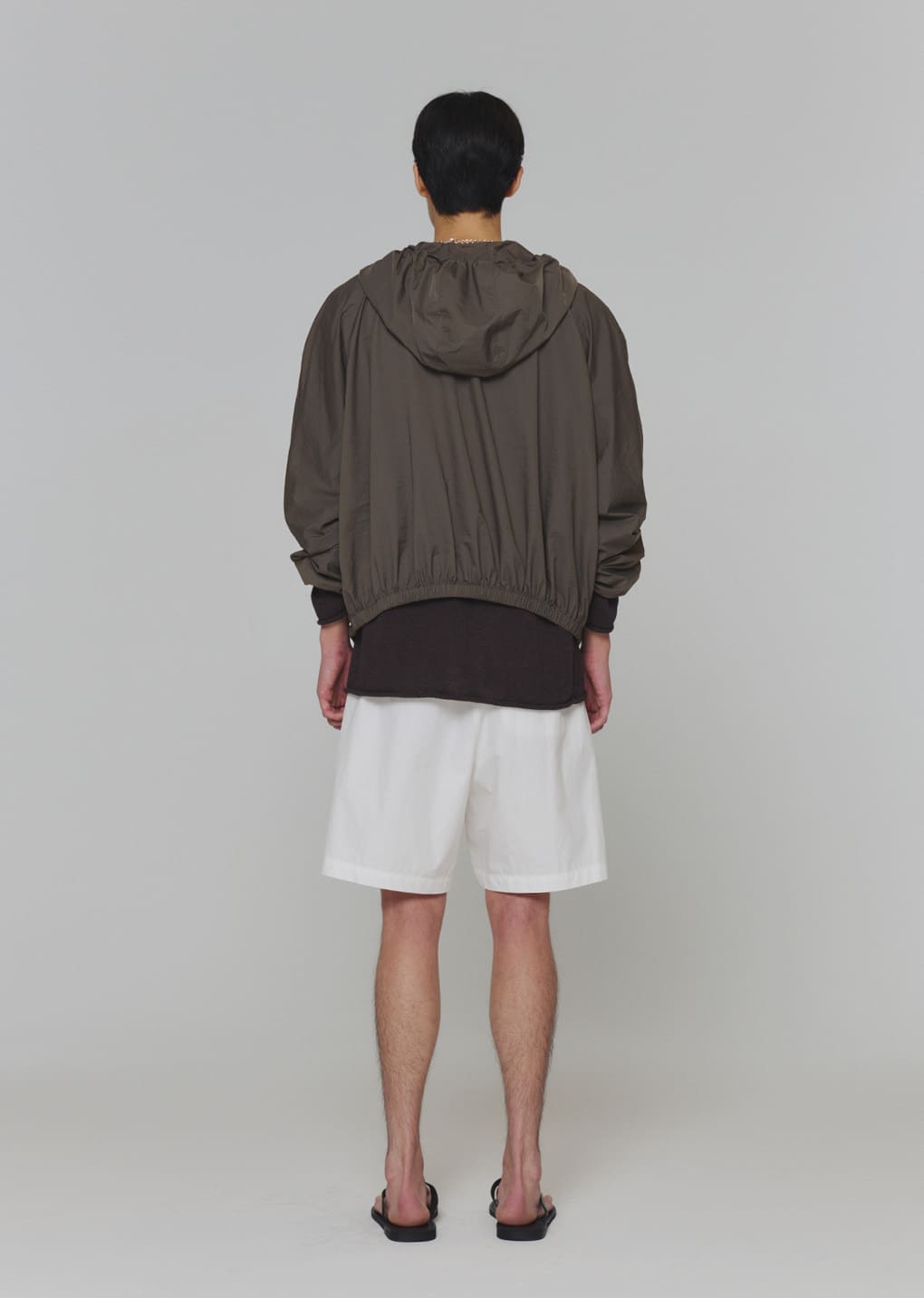 sheer nylon raglan hooded jumper, brown
