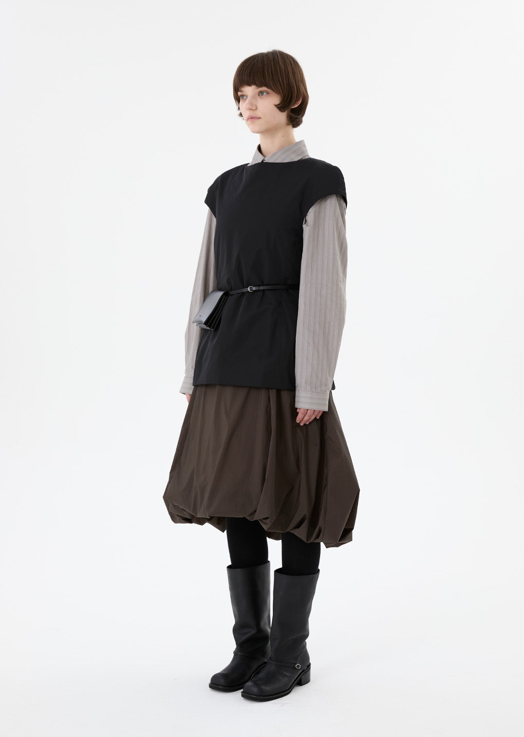 sheer padded volume dress, brown