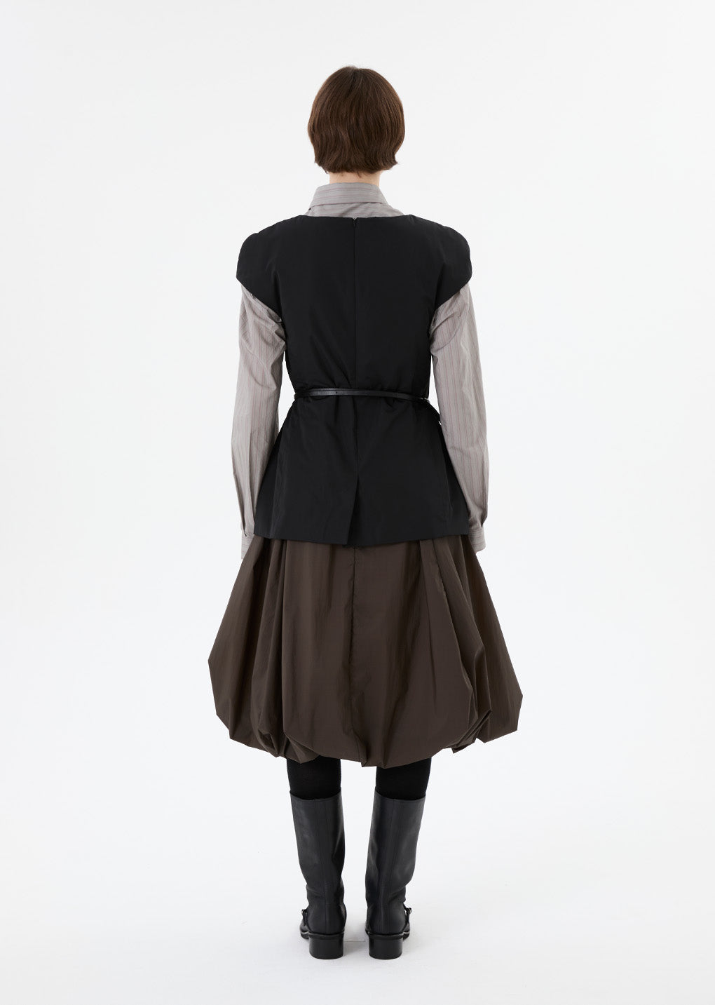 sheer padded volume dress, brown