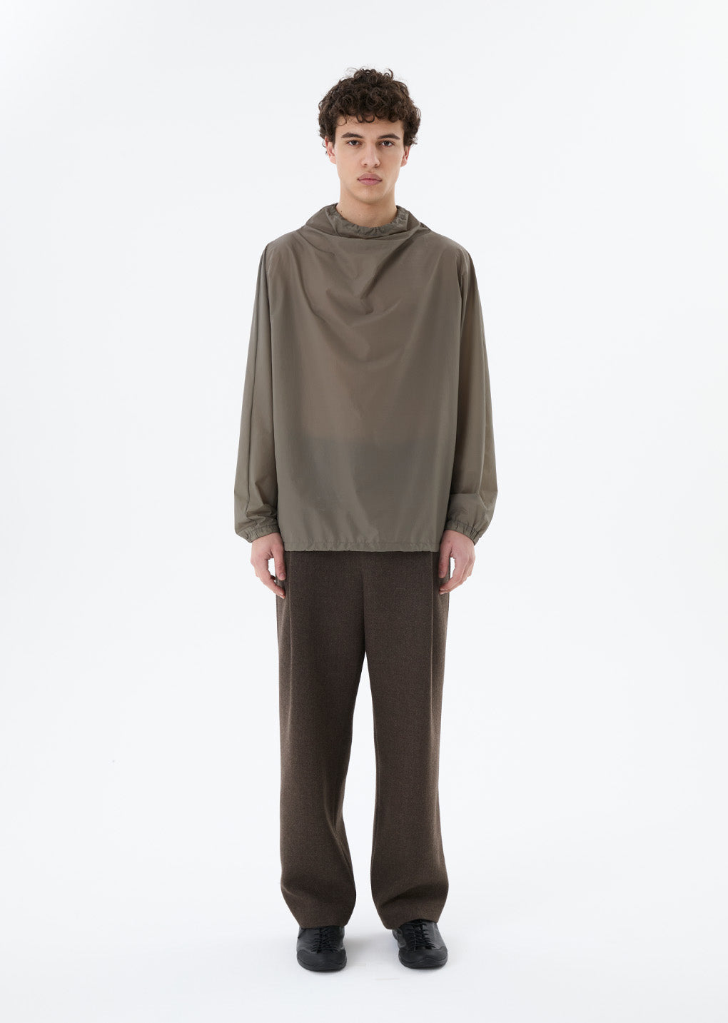 sheer nylon cowl neck anorak, grey hover