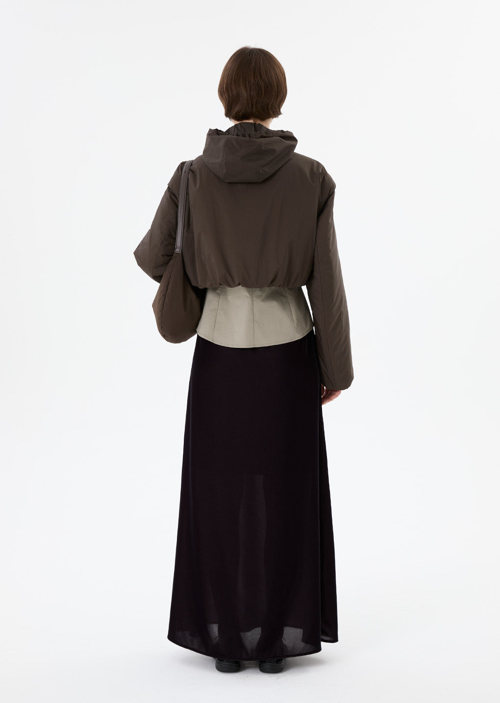sheer nylon padded crop jumper, brown