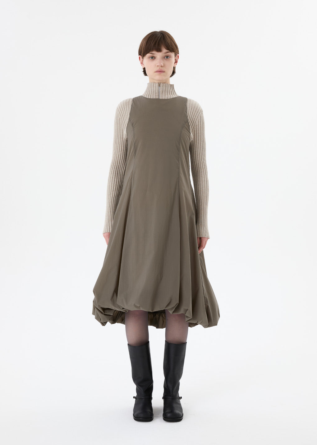 sheer padded volume dress, grey hover