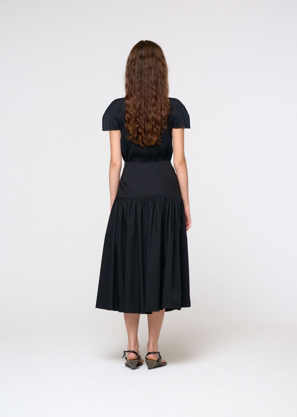 shirring culotte pants, black
