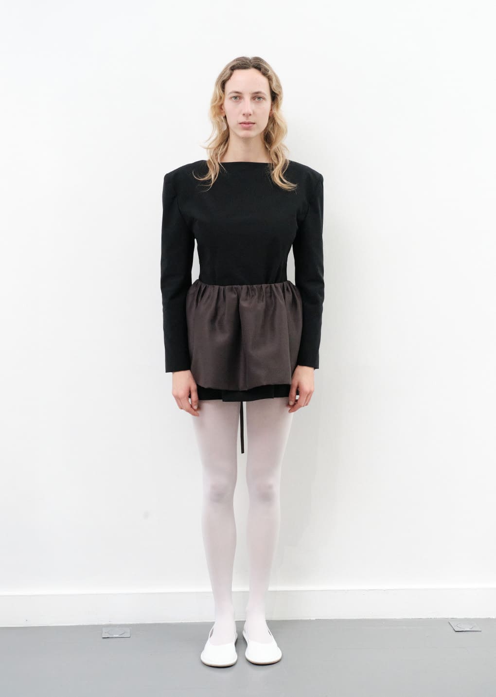 SHIRRING ORGANZA BELT SKIRT, CHARCOAL