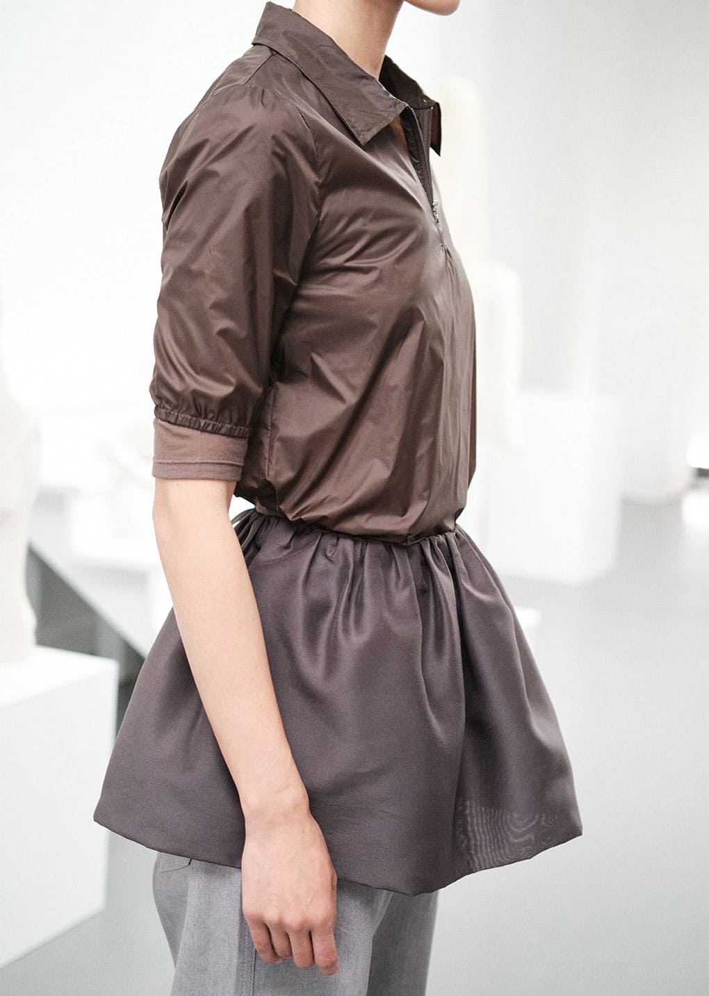 SHIRRING ORGANZA BELT SKIRT, CHARCOAL