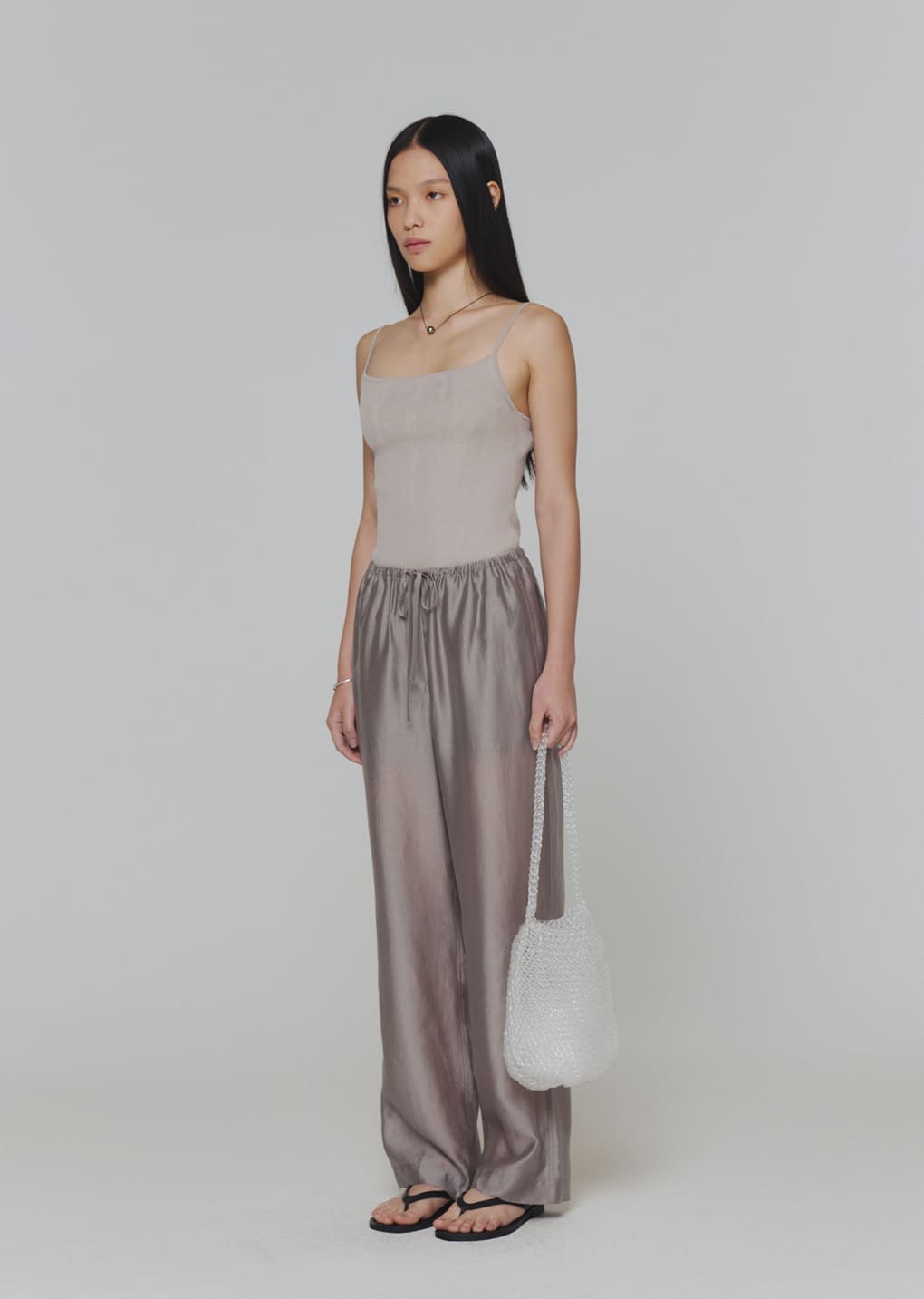 silky banding pants, grey