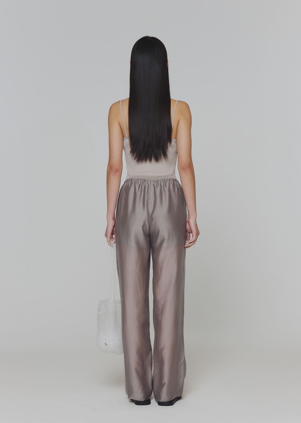 silky banding pants, grey