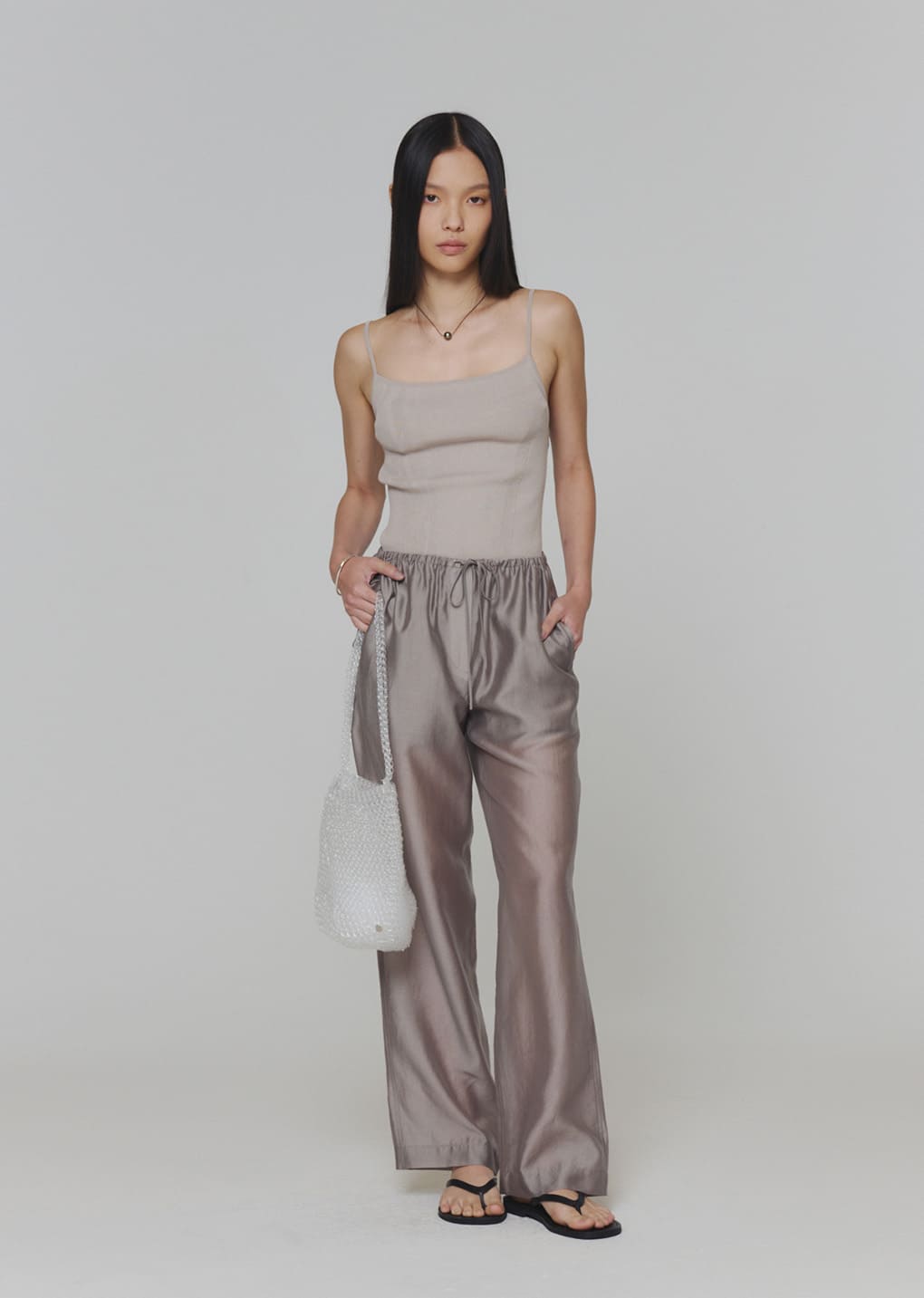 silky banding pants, grey