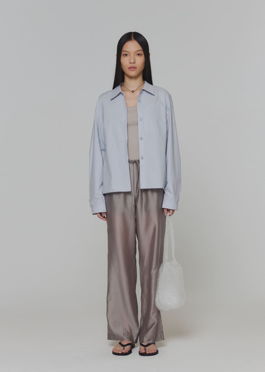 silky banding pants, grey