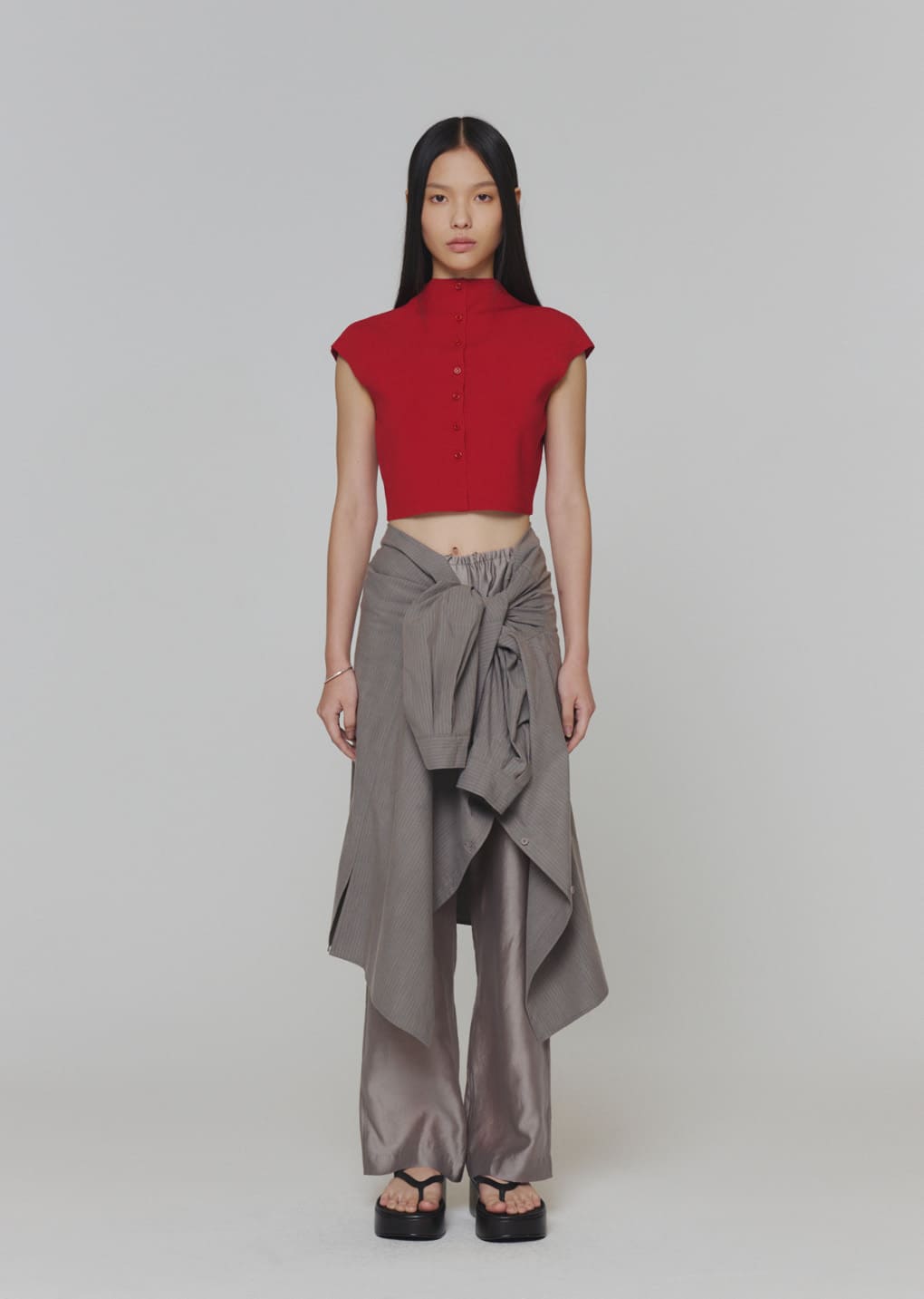 silky banding pants, grey