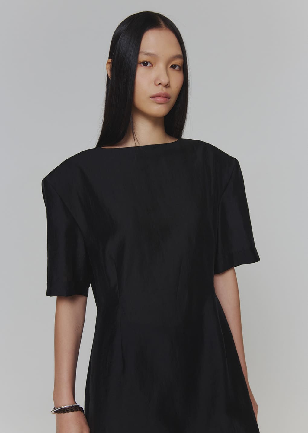 silky oversized half shirts, black