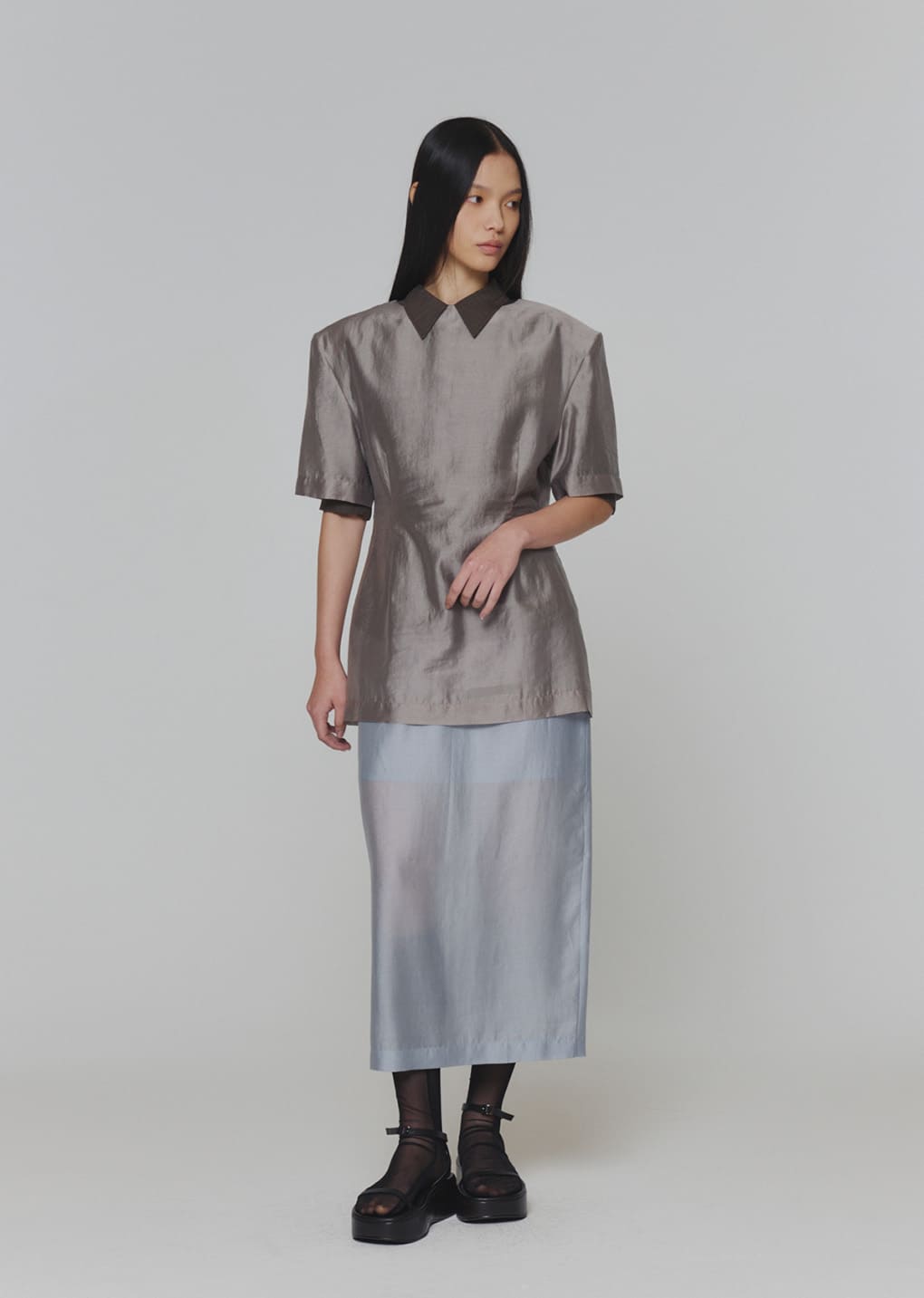 silky oversized half shirts, grey