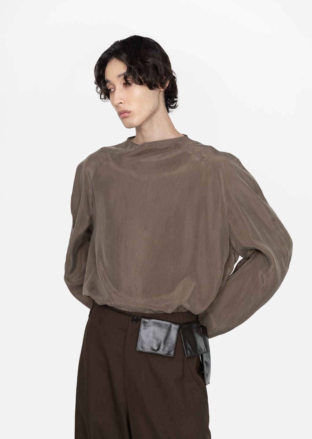 slim leather belt bag, dark brown