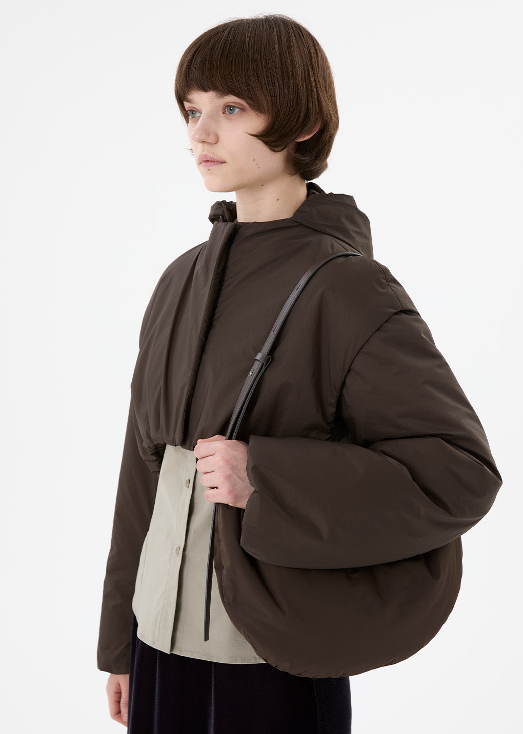 small padded bag, brown hover