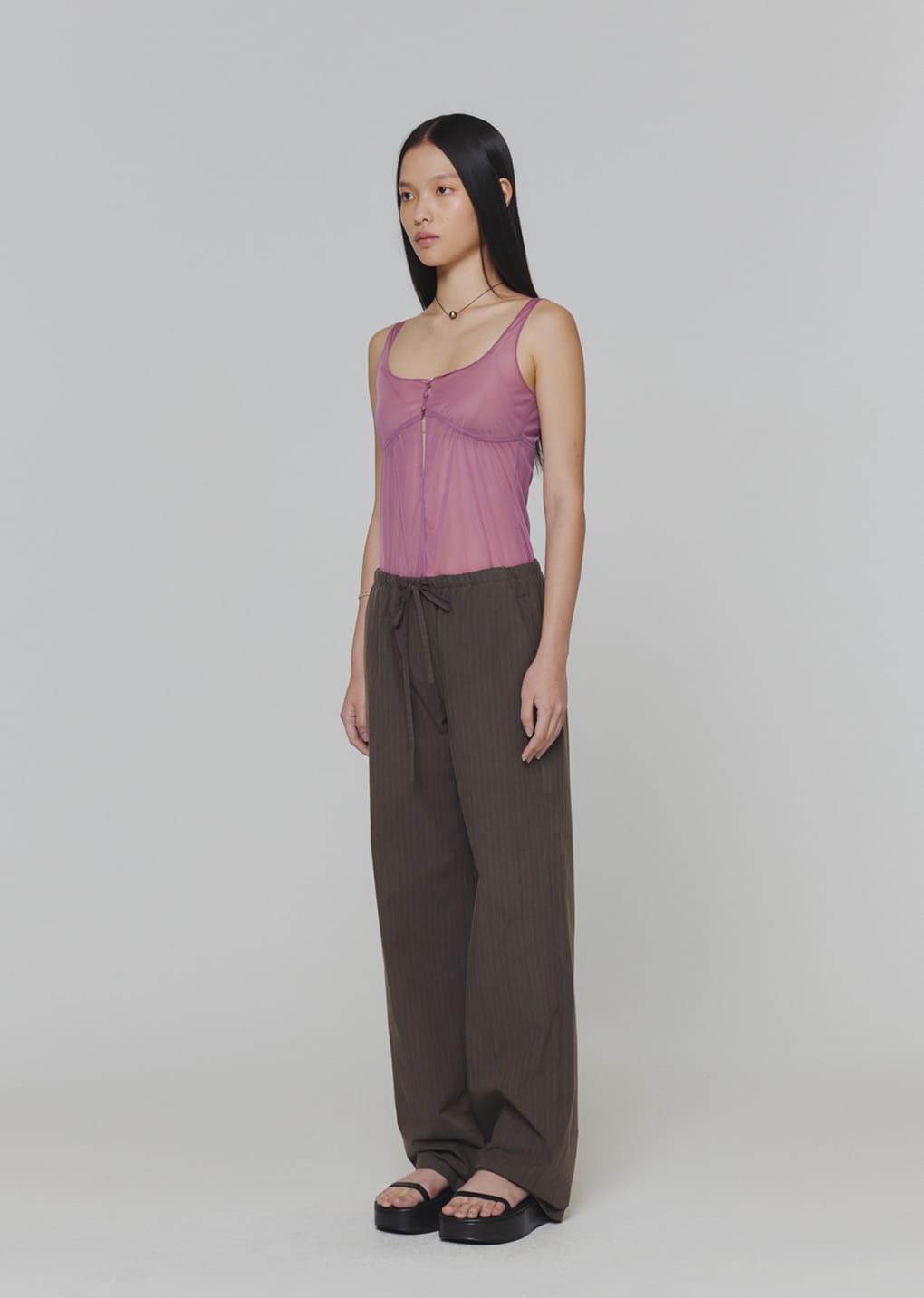 stripe banding pants, brown