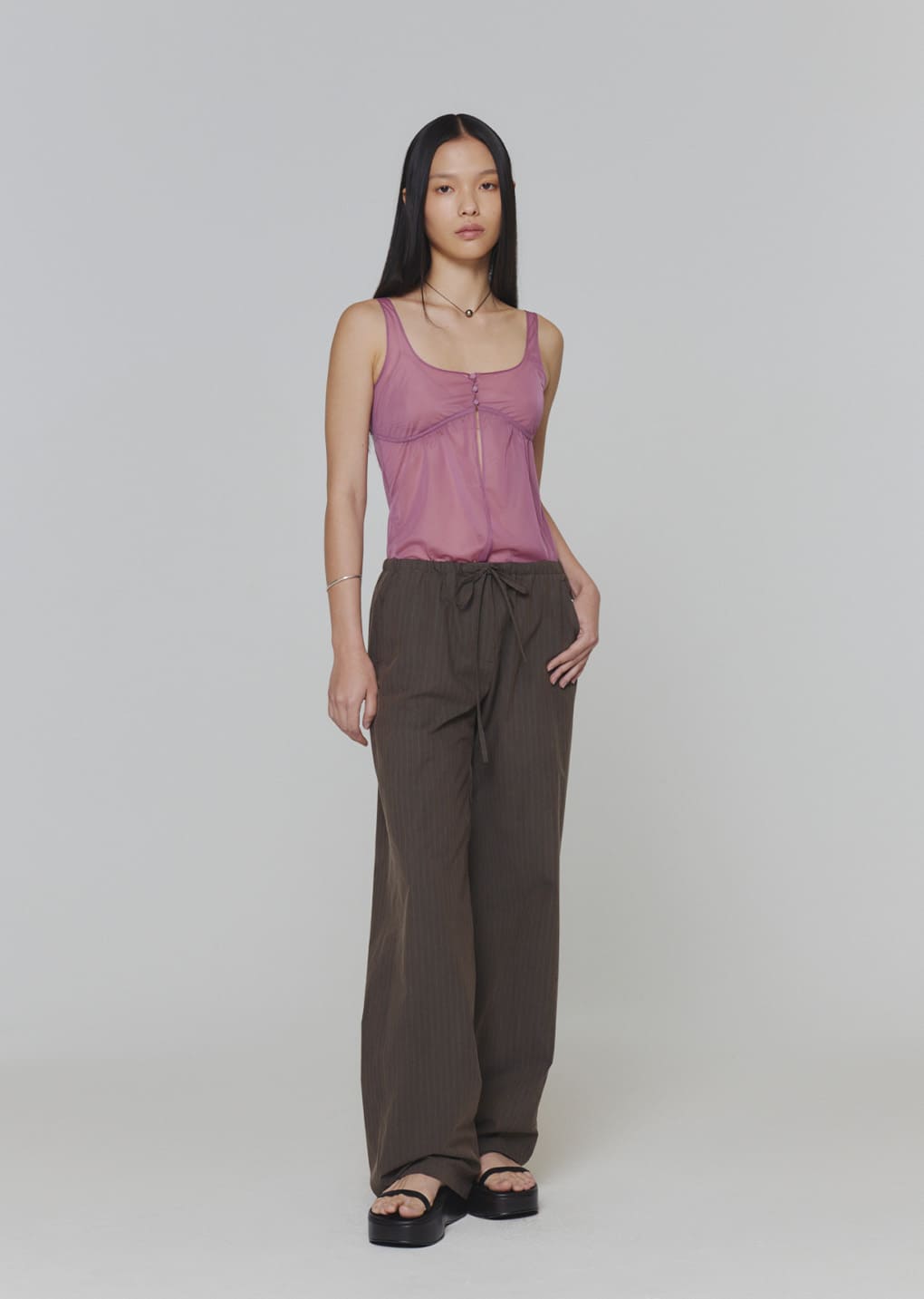 stripe banding pants, brown
