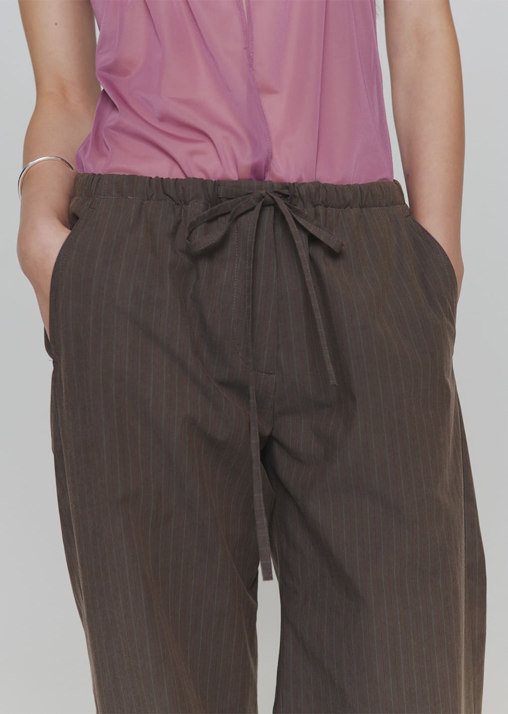 stripe banding pants, brown