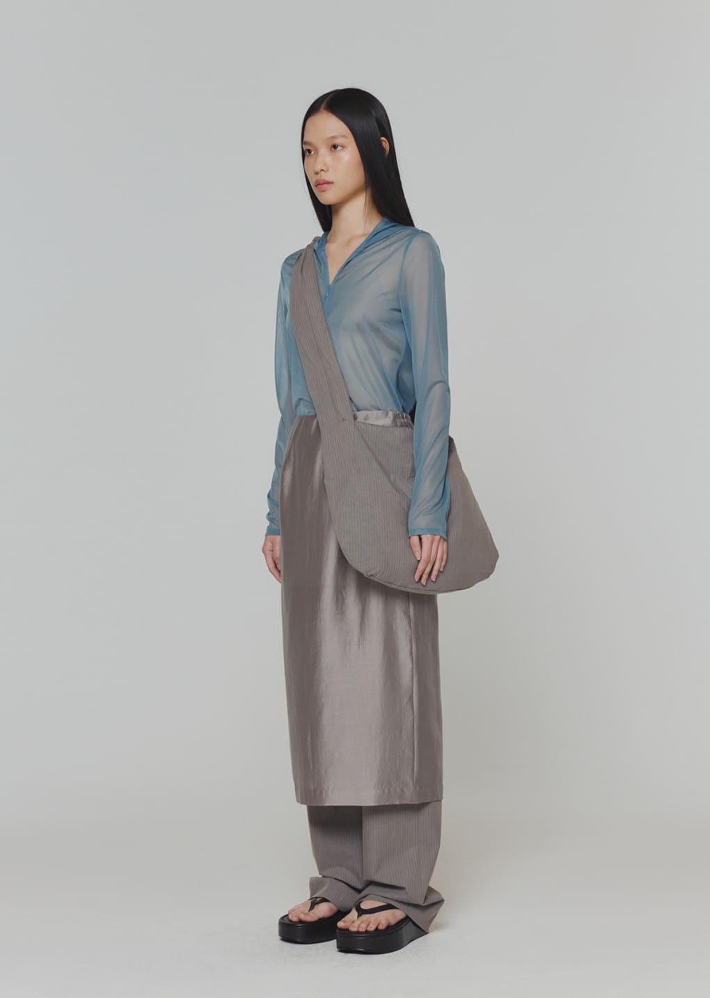 stripe banding pants, grey