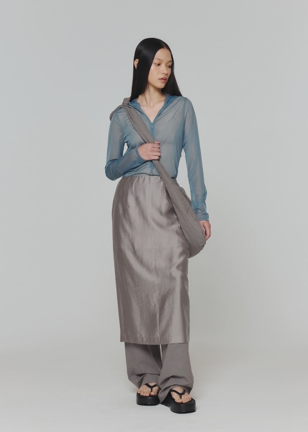 stripe banding pants, grey