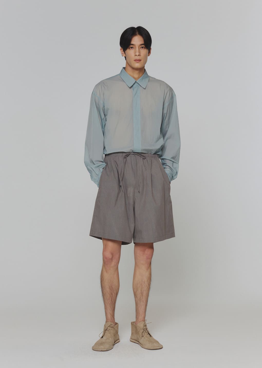 stripe banding shorts, grey