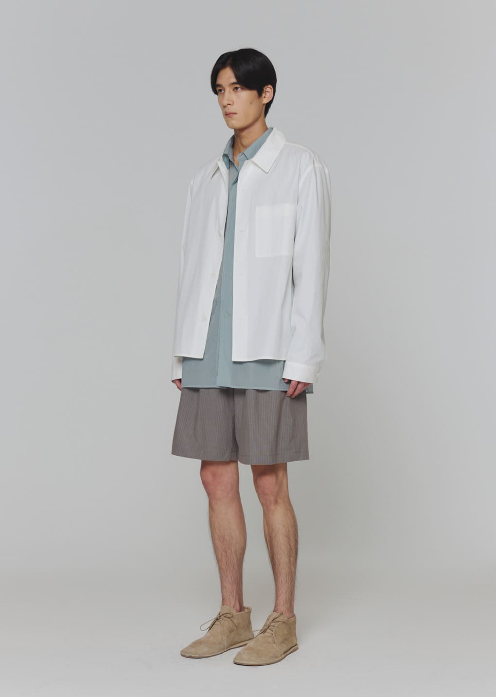 stripe banding shorts, grey