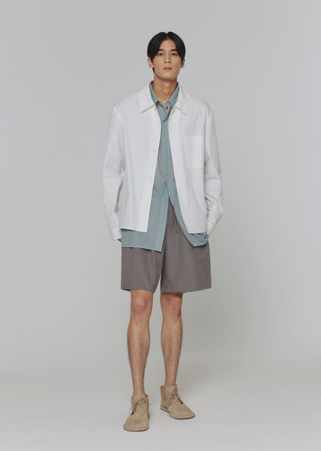 stripe banding shorts, grey