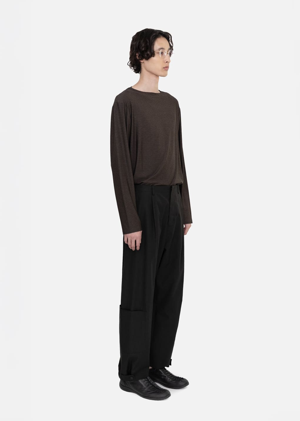 stripe boat neck long sleeve, dark brown