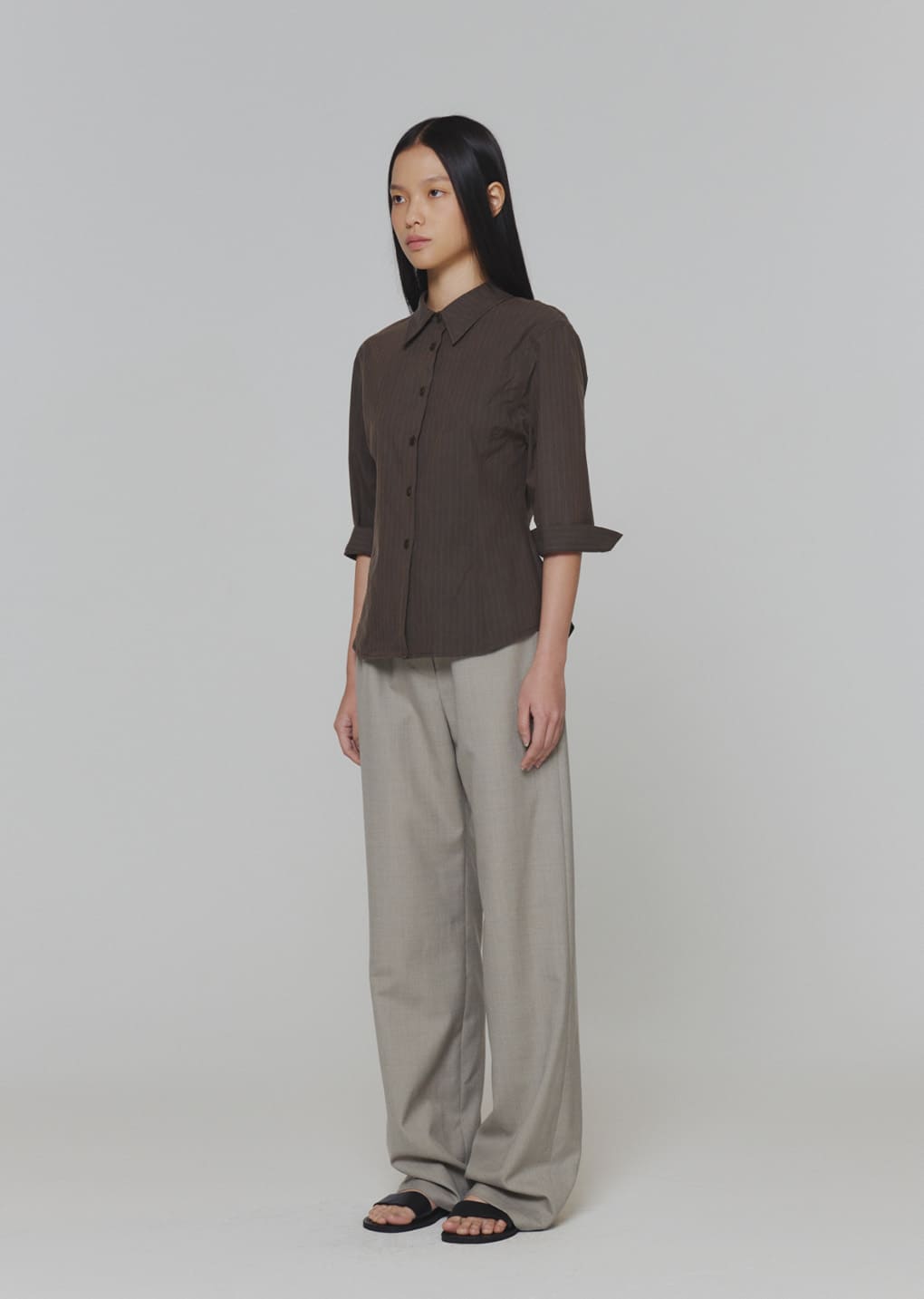 stripe half sleeve shirts, brown
