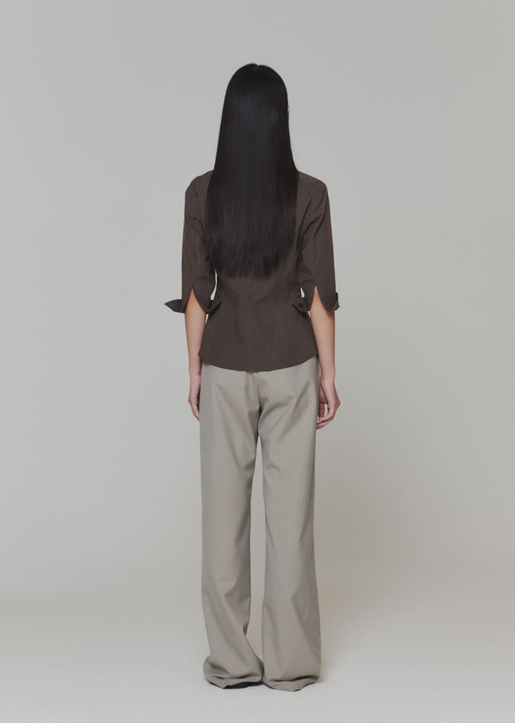 stripe half sleeve shirts, brown