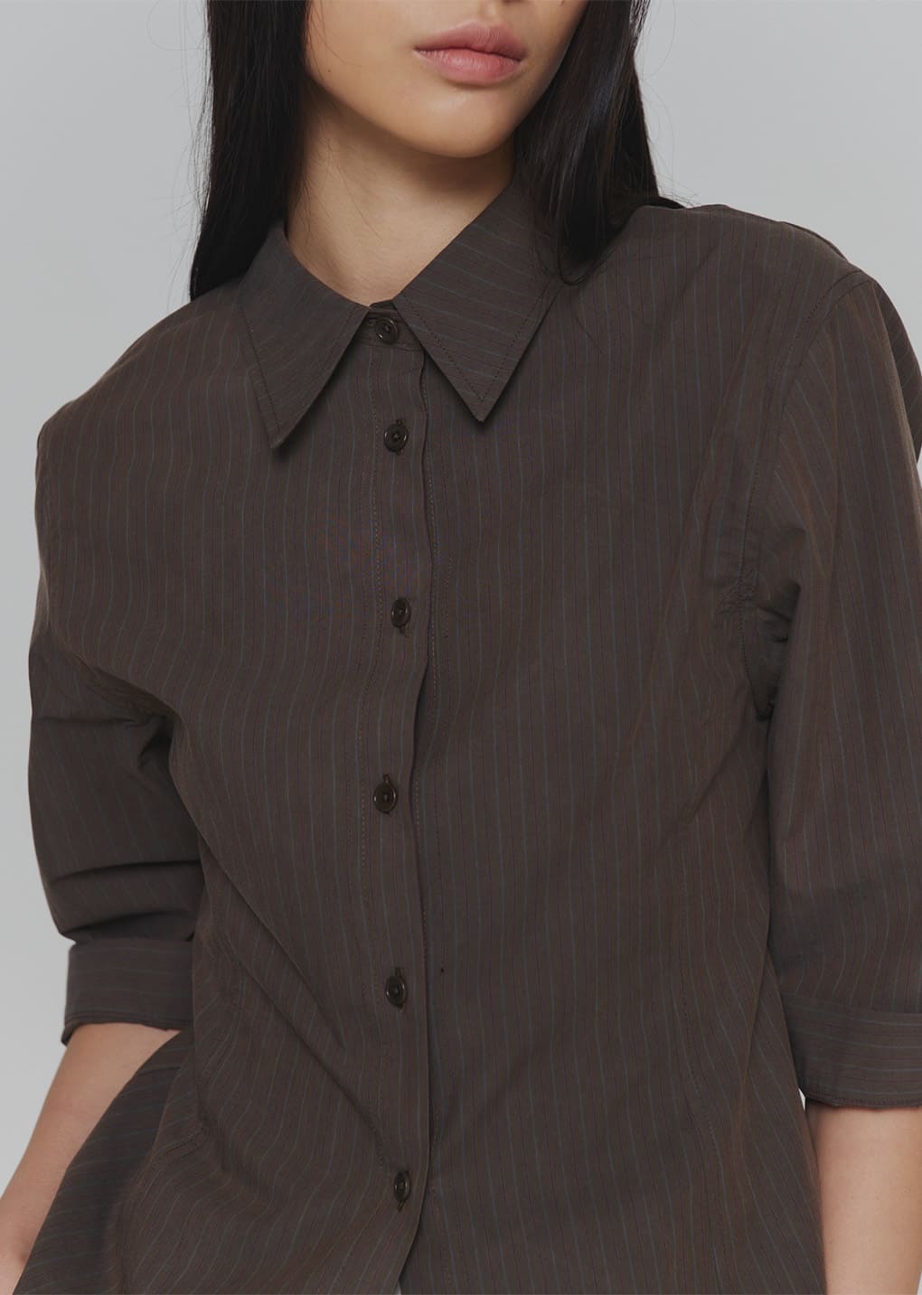 stripe half sleeve shirts, brown