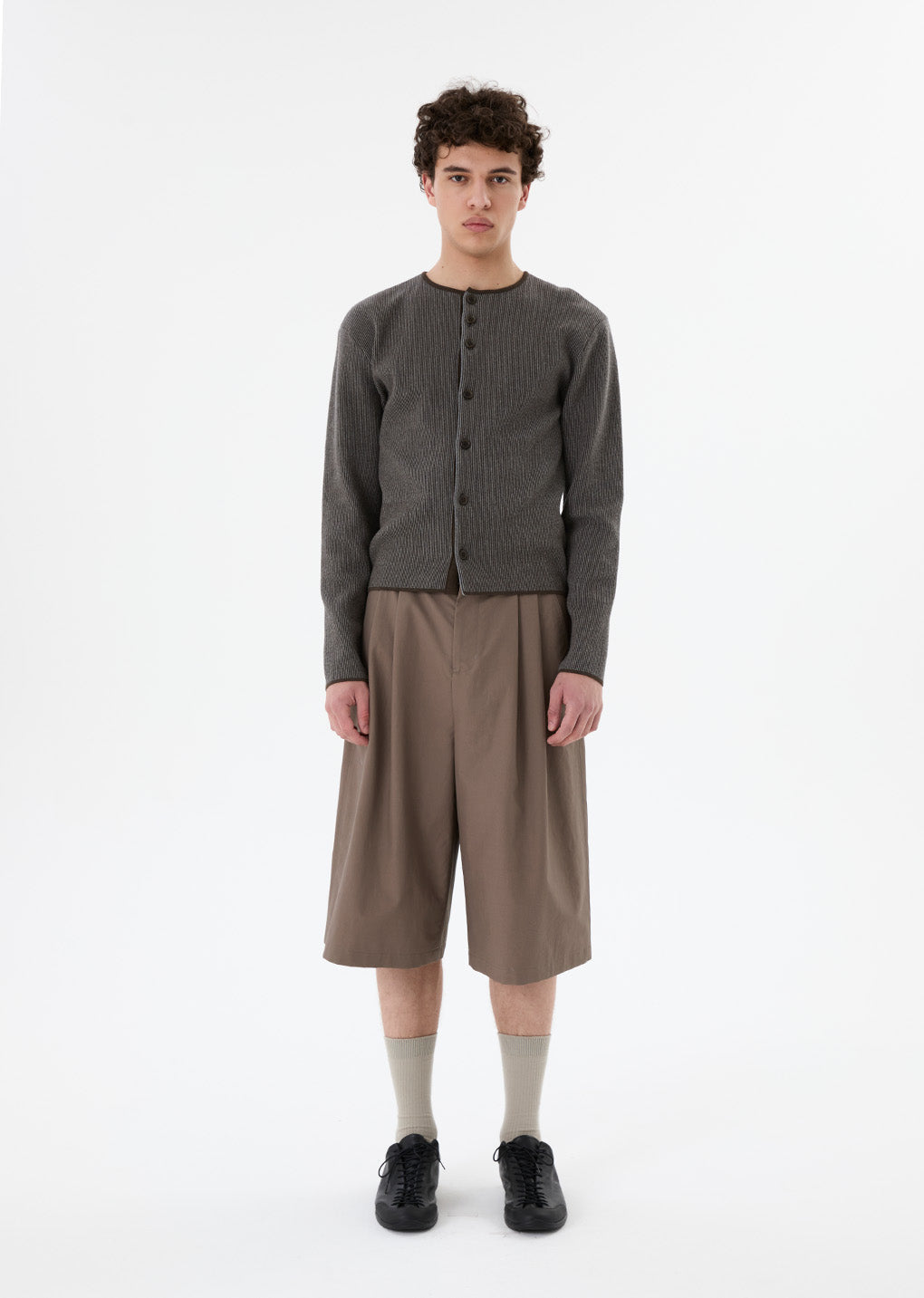 stripe button up cardigan, brown hover