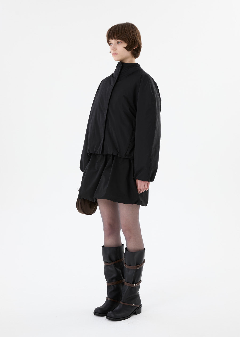 taffeta padded raglan short jumper, black