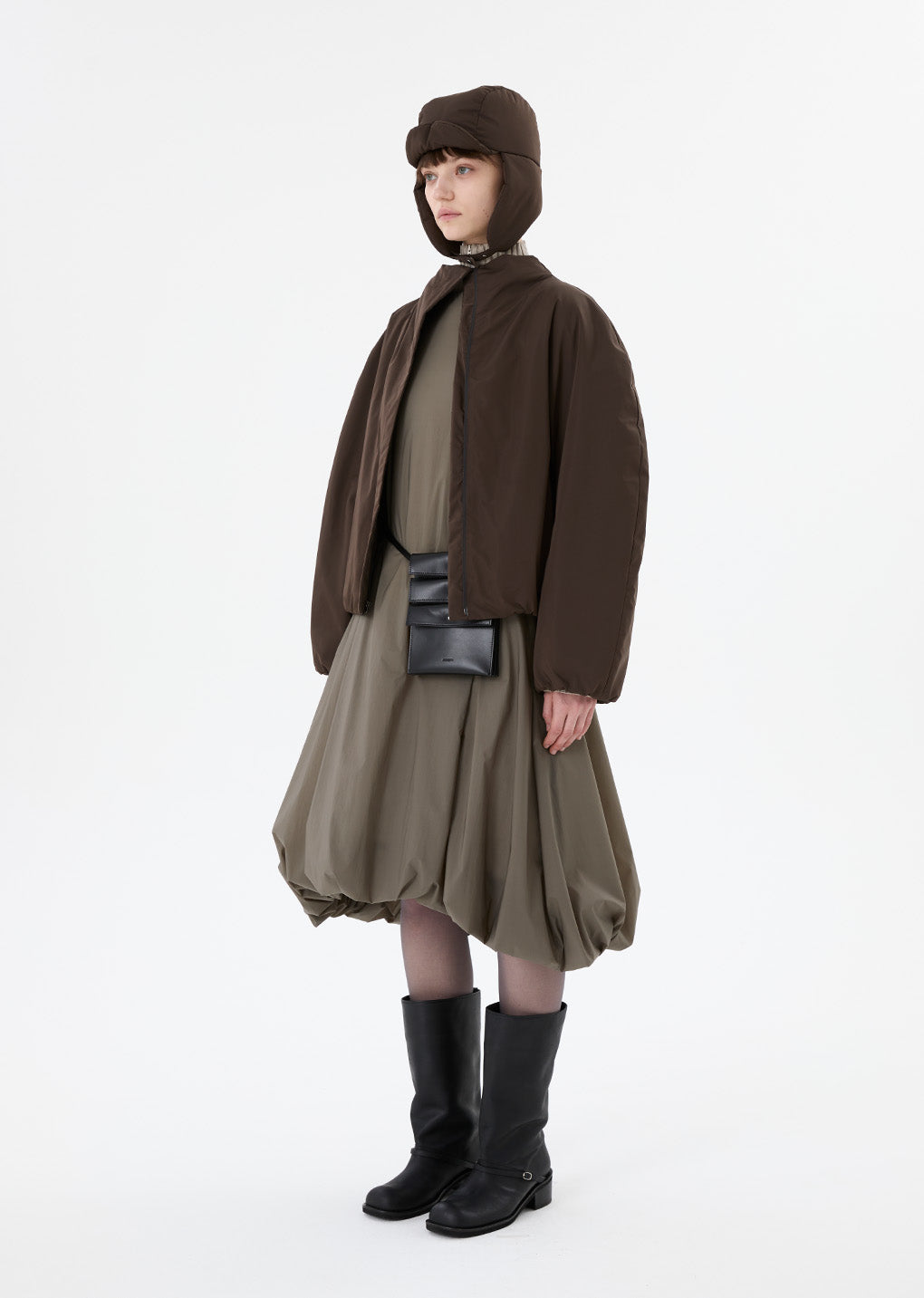 taffeta padded raglan short jumper, brown