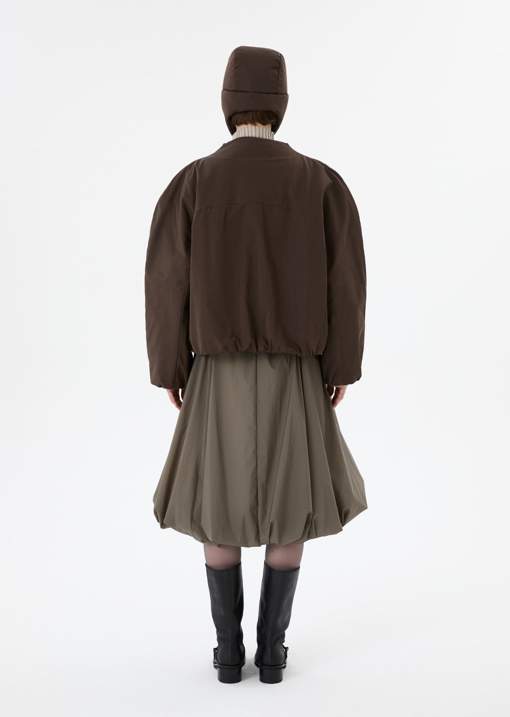 taffeta padded raglan short jumper, brown