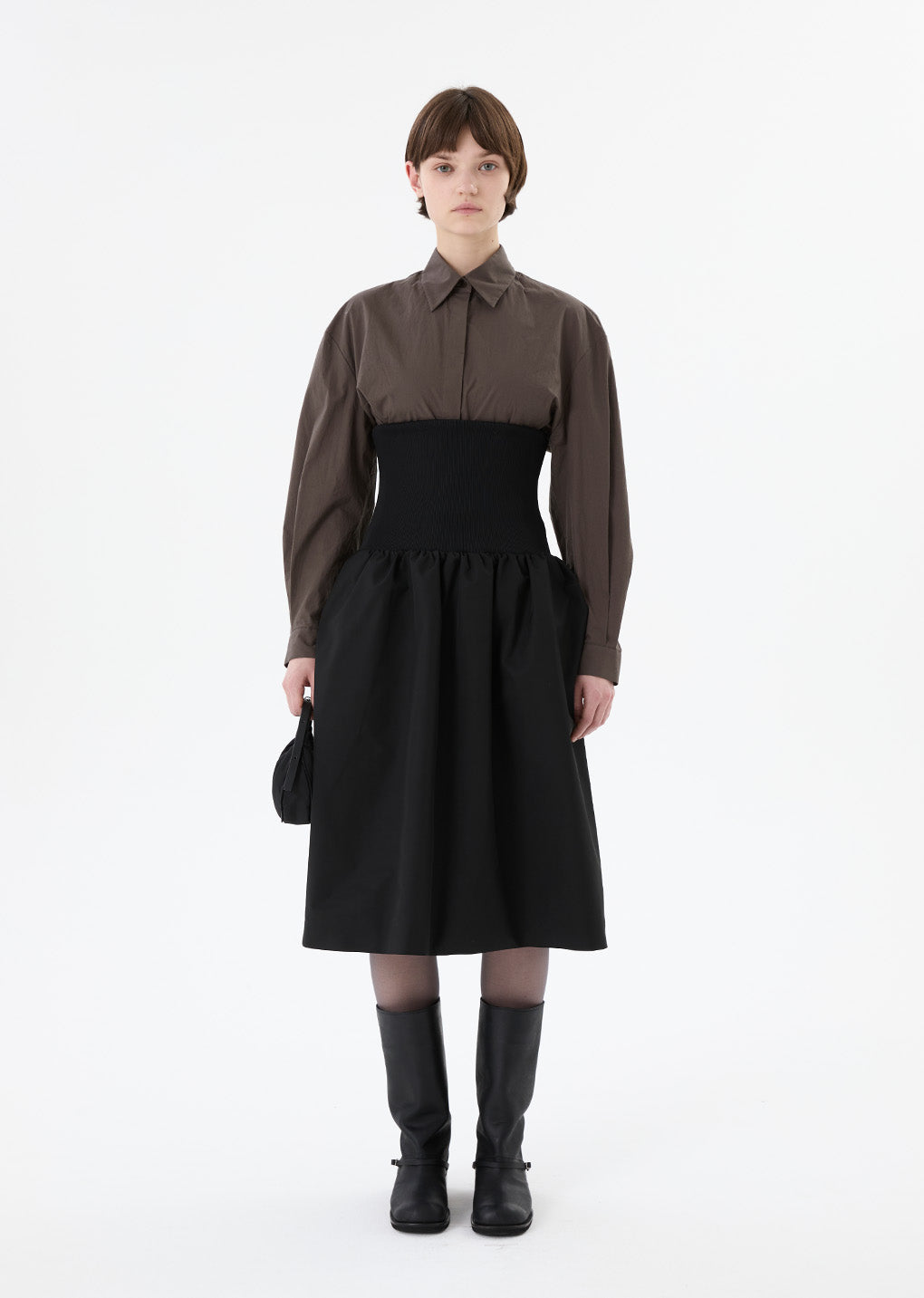 taffeta shirring flare skirt, black hover