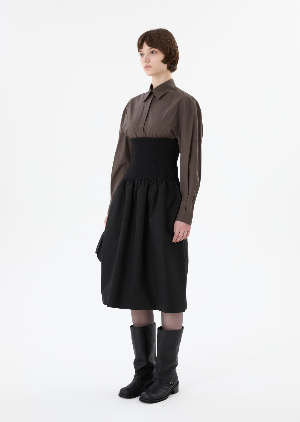 taffeta shirring flare skirt, black