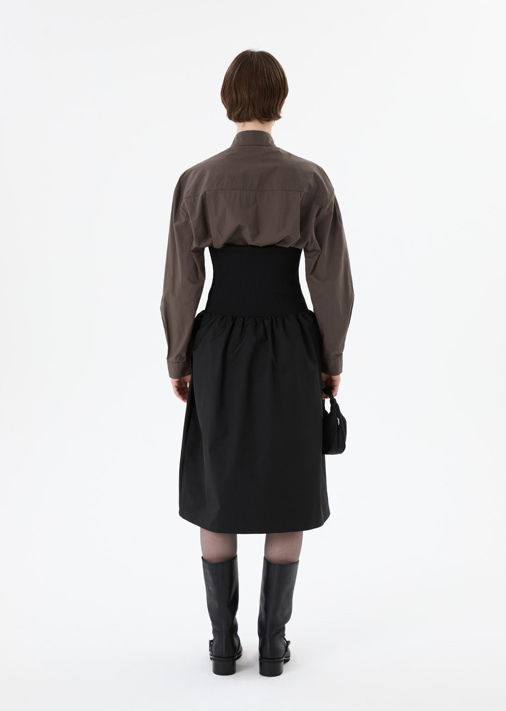 taffeta shirring flare skirt, black