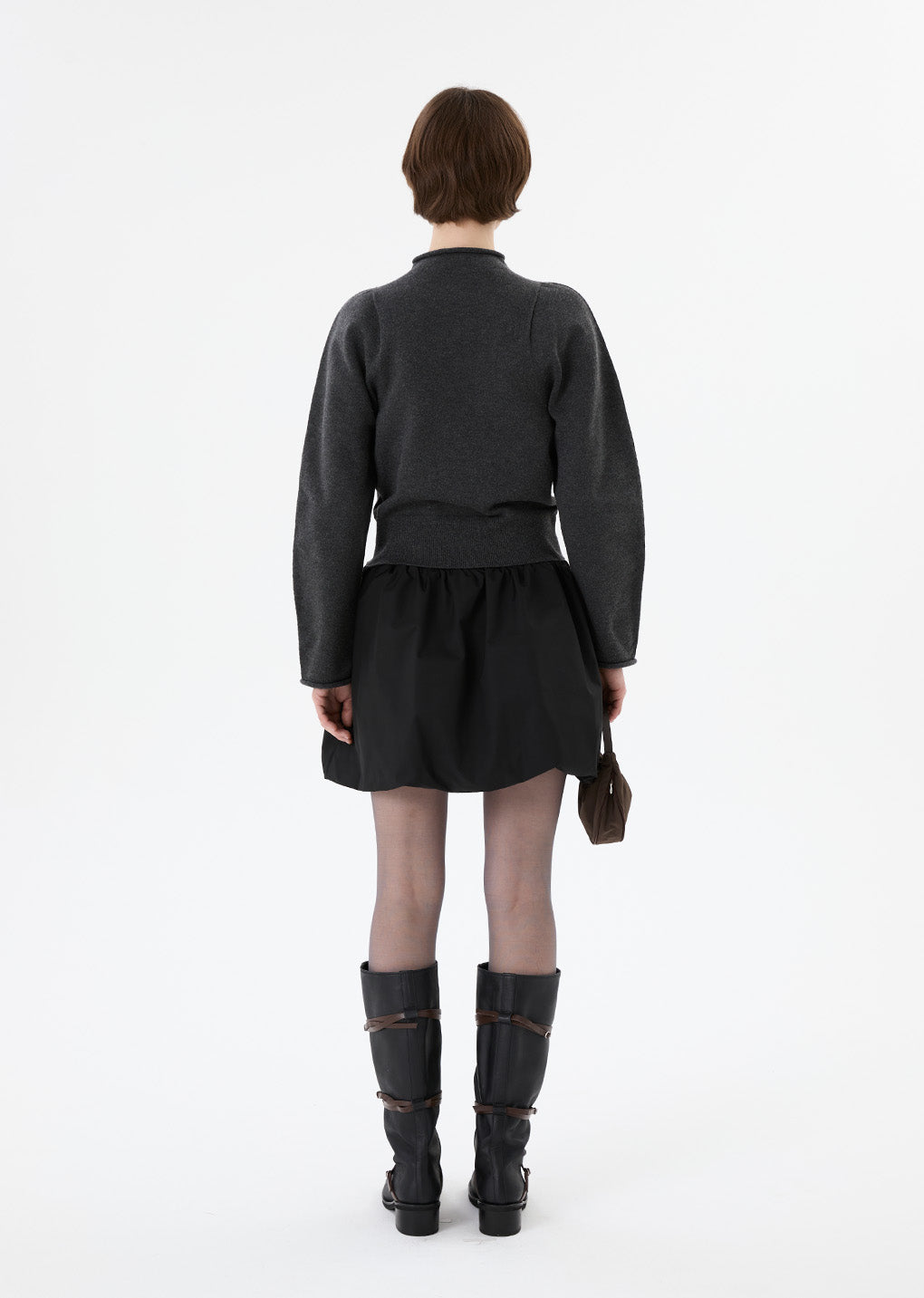 taffeta shirring mini skirt&top, black