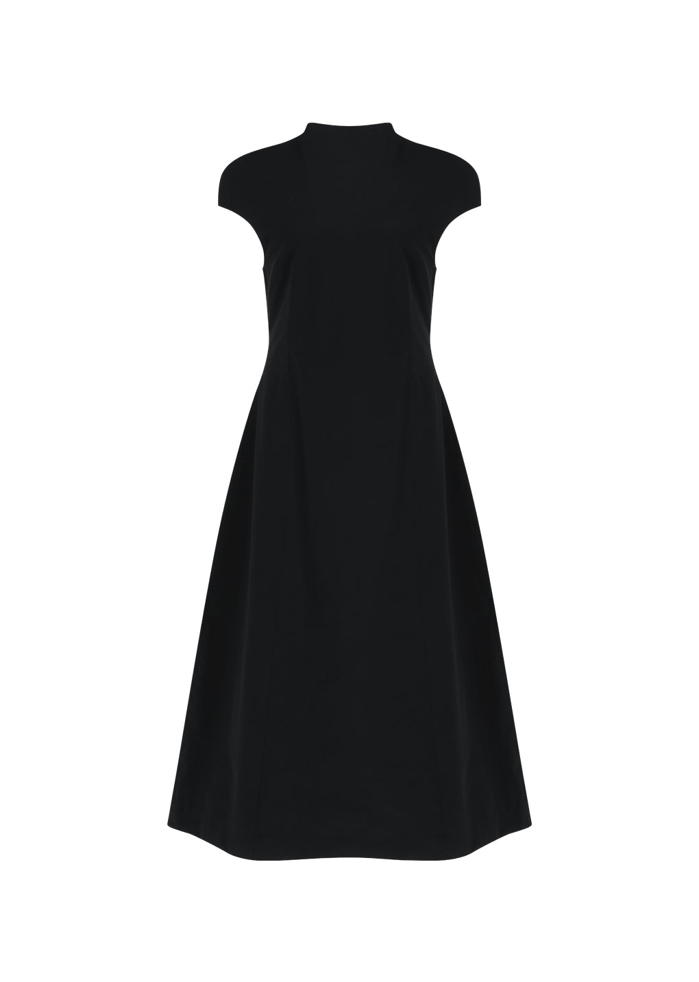 taffeta mock neck volume dress, black