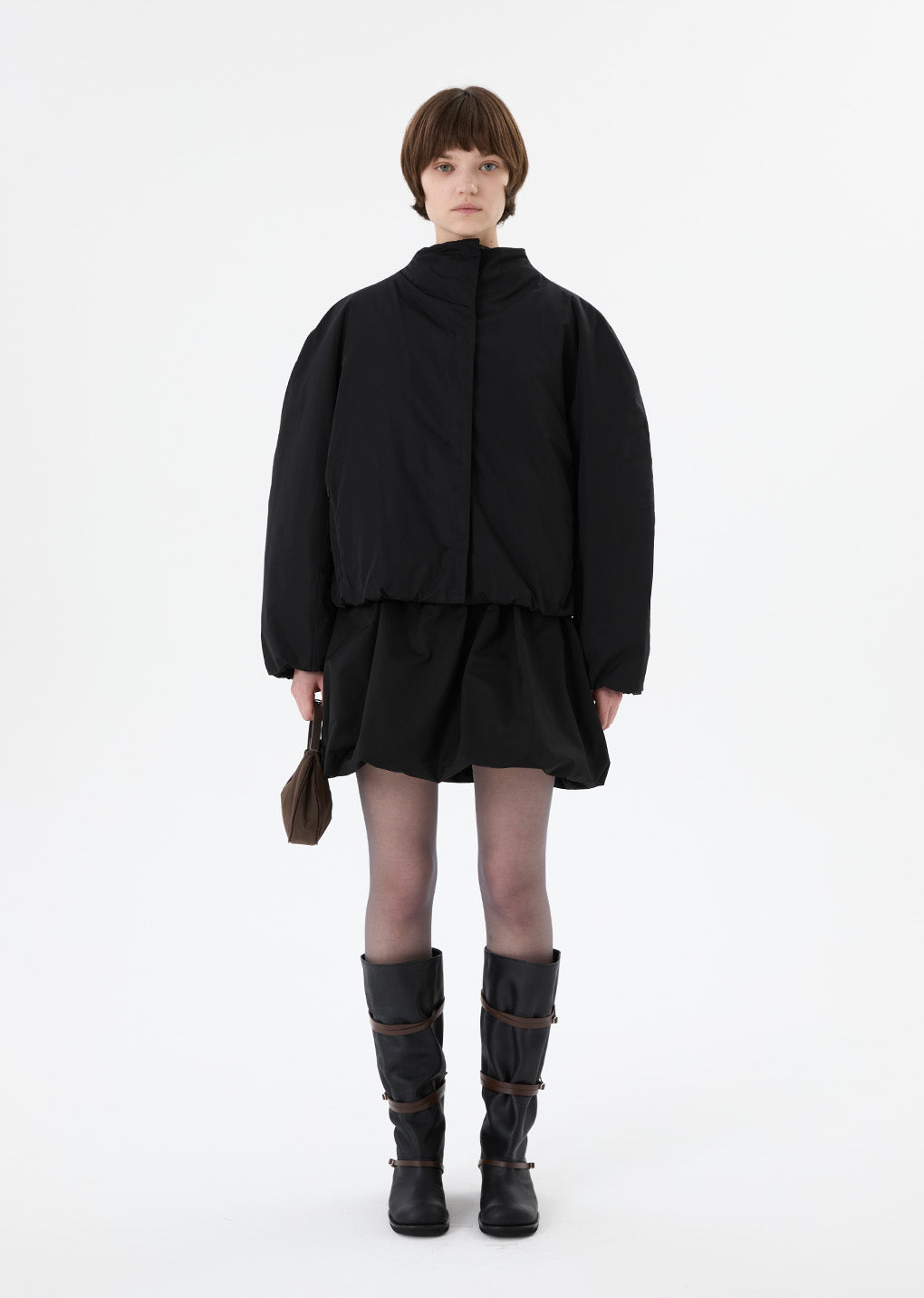 taffeta padded raglan short jumper, black hover