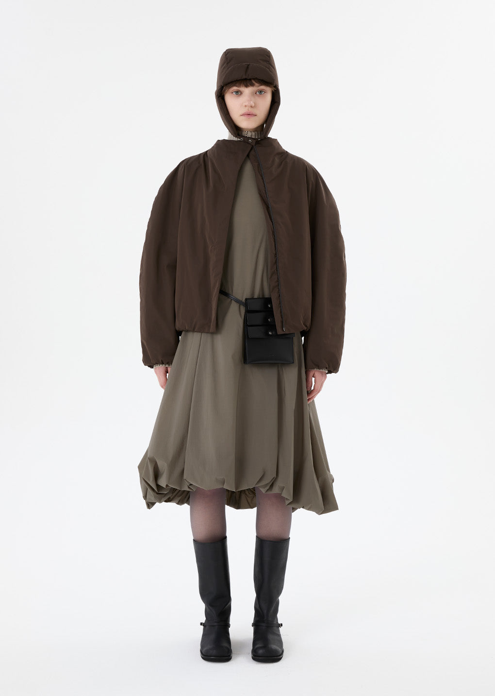 taffeta padded raglan short jumper, brown hover