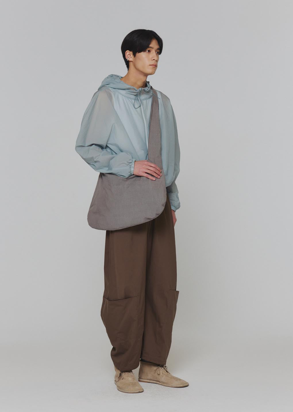 stripe large shoulder bag, grey