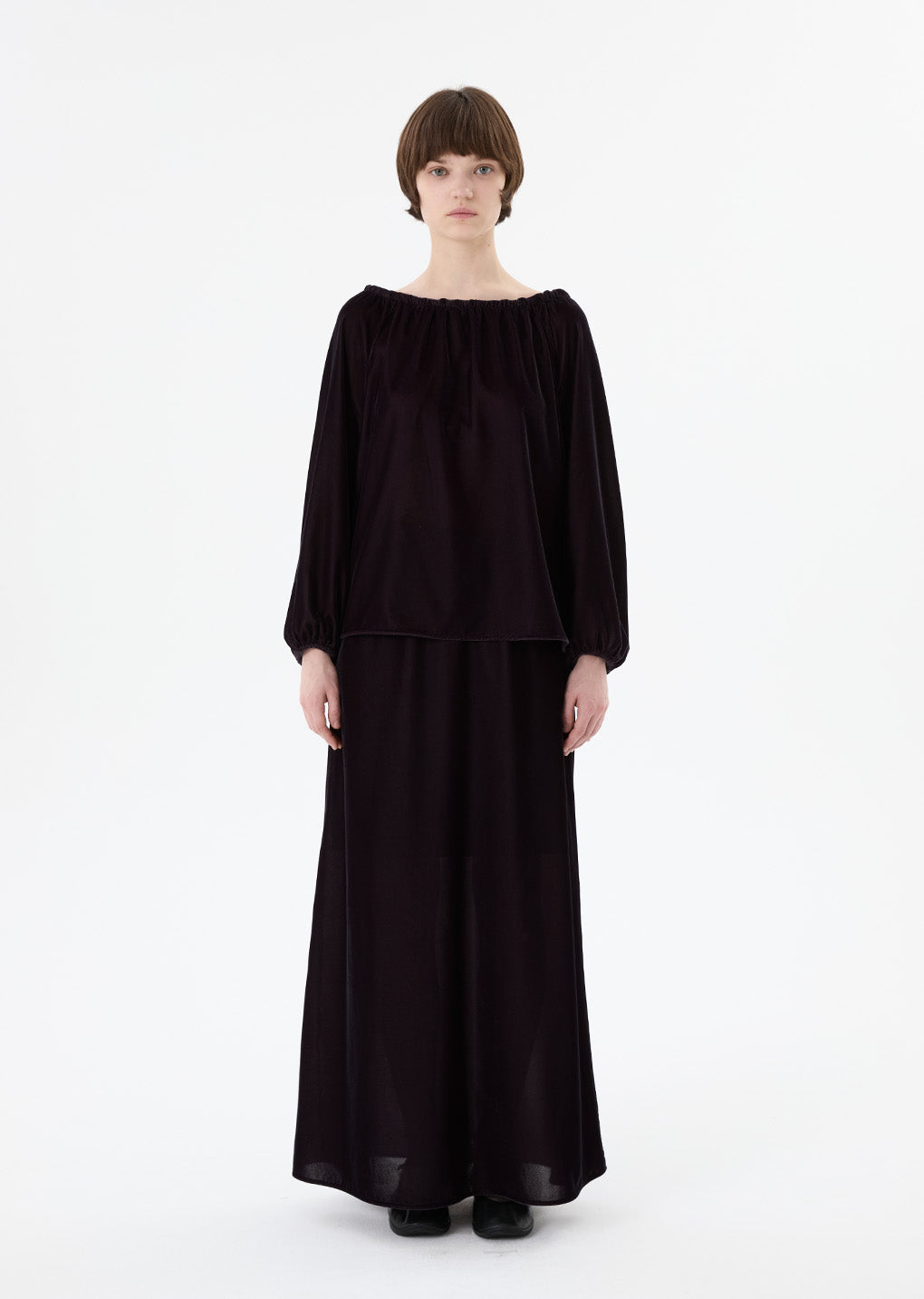 velvet drawstring maxi skirt, brown hover