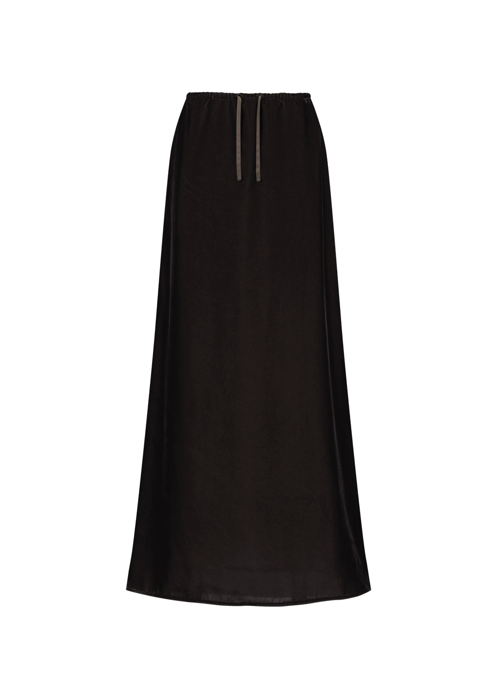 velvet drawstring maxi skirt, brown