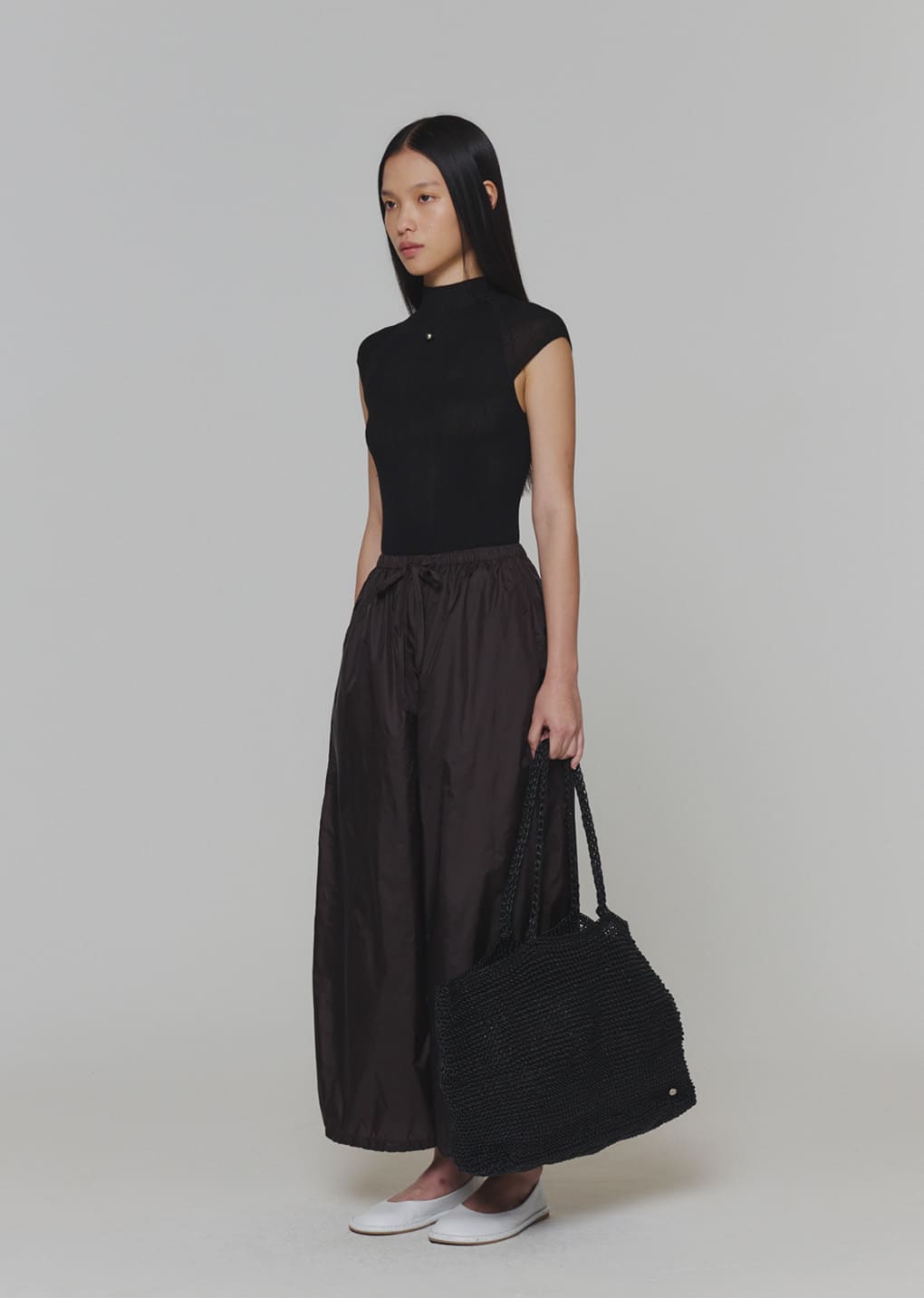 wholegarment cap sleeve knit top, black