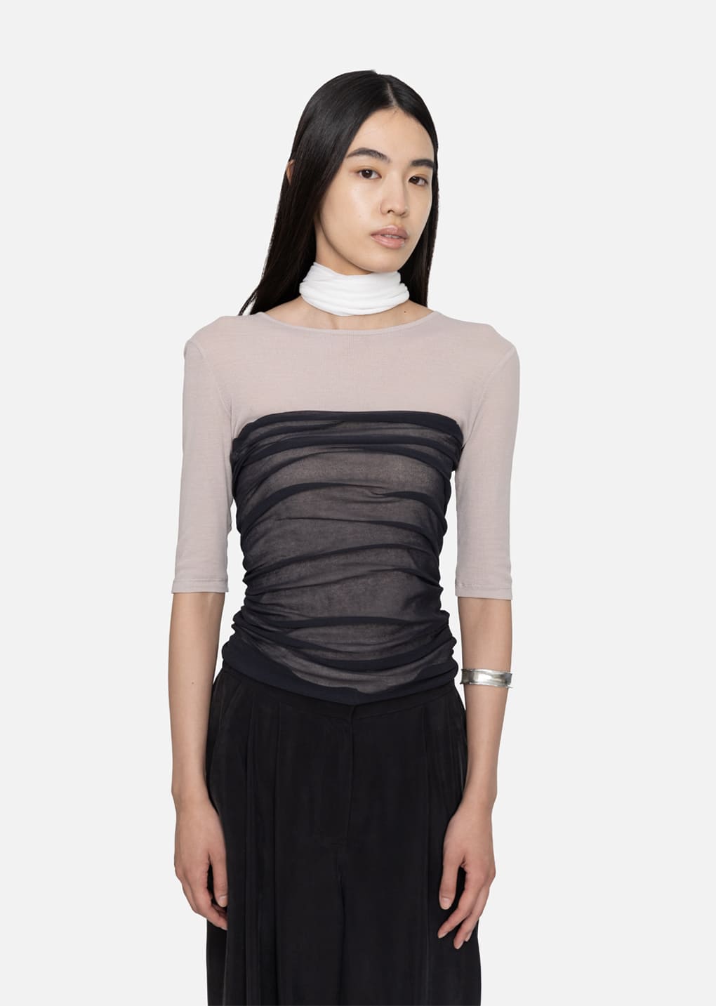 wholegarment knit sheer bandeau, charcoal