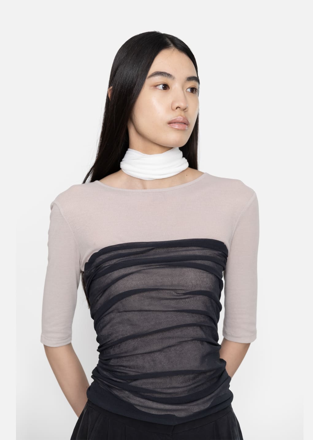 wholegarment knit sheer bandeau, charcoal